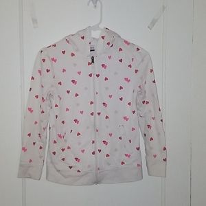 Girl's Size 10/12 White Zippered Hoodie W/ Hearts